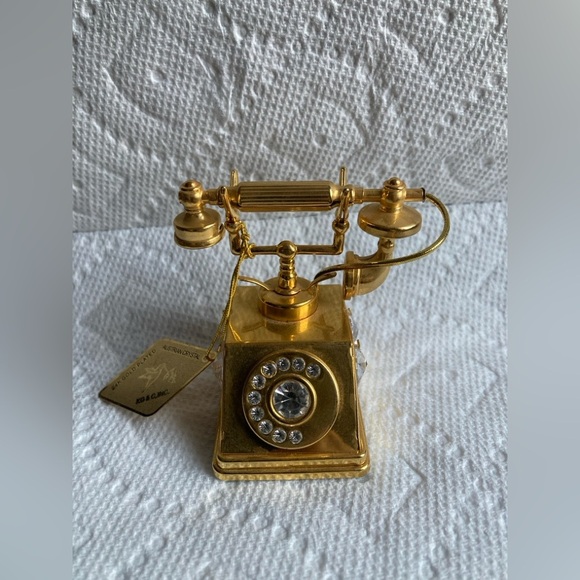 Vintage 24k Gold Plated Telephone trinket Decor W/ Swarovski Crystals KG&C - Picture 6 of 6